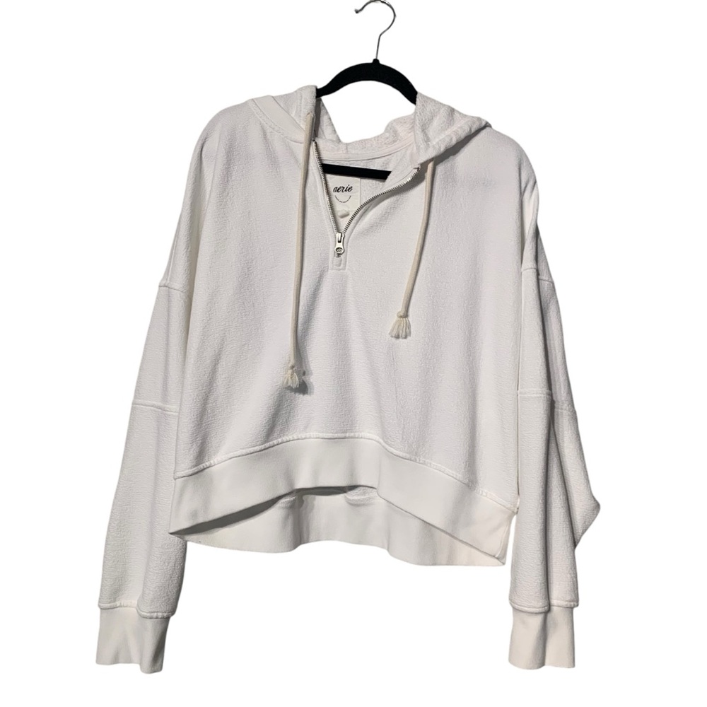 Aerie Quarter Zip Hoodie Womens Large White Cropped Soft Lounge Pullover - Picture 2 of 9